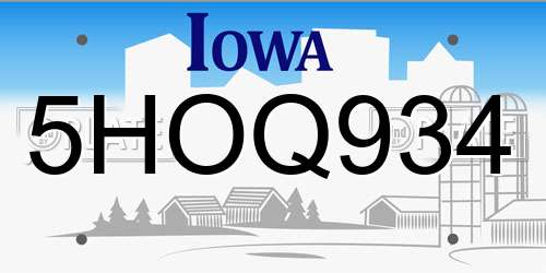5HOQ934 Iowa License Plate