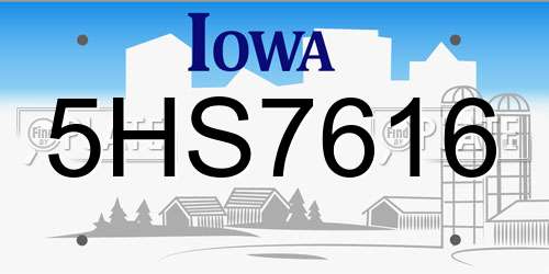 5HS7616 Iowa License Plate