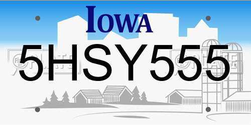 5HSY555 Iowa License Plate