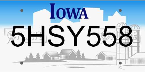 5HSY558 Iowa License Plate