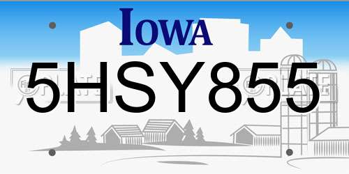 5HSY855 Iowa License Plate