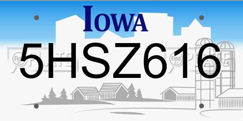 5HSZ616 Iowa License Plate