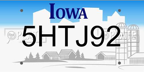 5HTJ92 Iowa License Plate