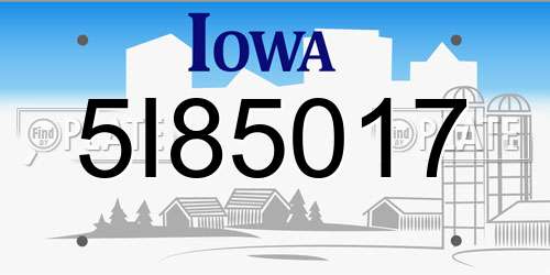 5I85017 Iowa License Plate