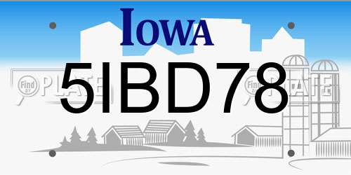 5IBD78 Iowa License Plate