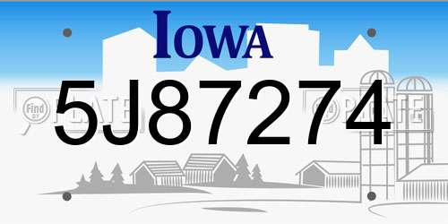 5J87274 Iowa License Plate