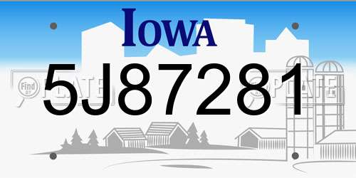 5J87281 Iowa License Plate