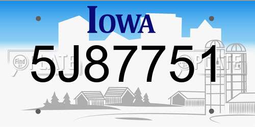 5J87751 Iowa License Plate