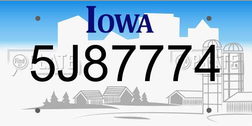 5J87774 Iowa License Plate