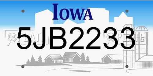 5JB2233 Iowa License Plate