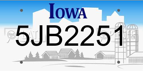 5JB2251 Iowa License Plate