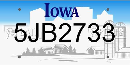 5JB2733 Iowa License Plate