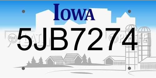 5JB7274 Iowa License Plate