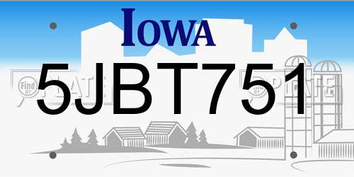 5JBT751 Iowa License Plate