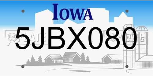 5JBX080 Iowa License Plate
