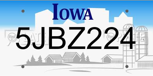 5JBZ224 Iowa License Plate