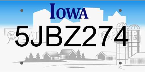 5JBZ274 Iowa License Plate