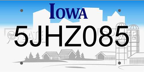 5JHZ085 Iowa License Plate