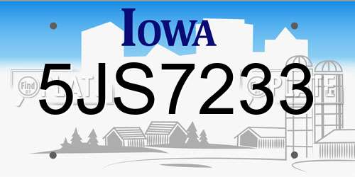 5JS7233 Iowa License Plate