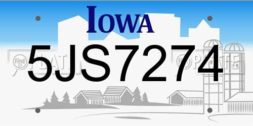 5JS7274 Iowa License Plate