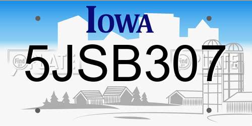 5JSB307 Iowa License Plate