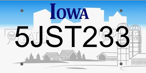 5JST233 Iowa License Plate