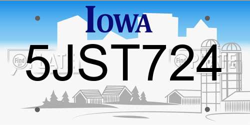5JST724 Iowa License Plate