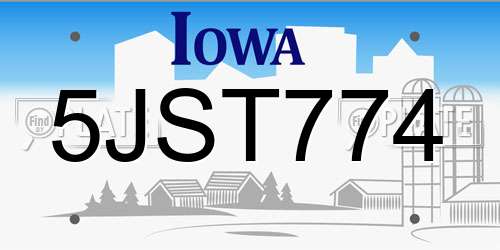 5JST774 Iowa License Plate