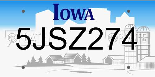 5JSZ274 Iowa License Plate