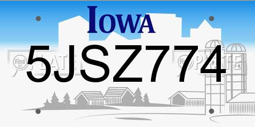 5JSZ774 Iowa License Plate