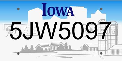 5JW5097 Iowa License Plate