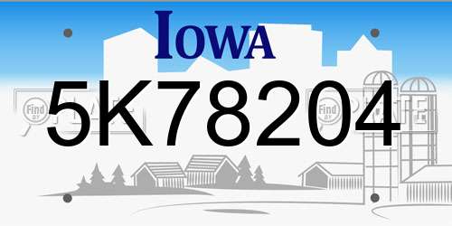 5K78204 Iowa License Plate