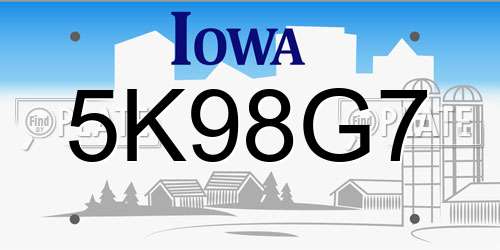 5K98G7 Iowa License Plate