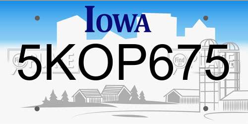 5KOP675 Iowa License Plate