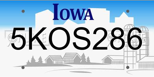 5KOS286 Iowa License Plate