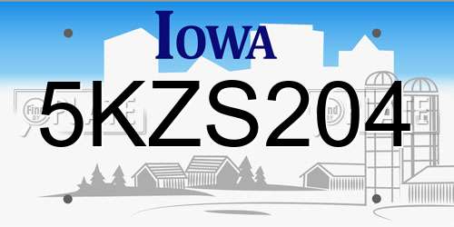 5KZS204 Iowa License Plate