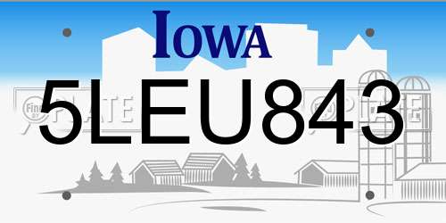 5LEU843 Iowa License Plate