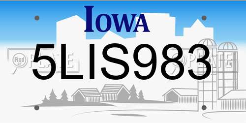 5LIS983 Iowa License Plate