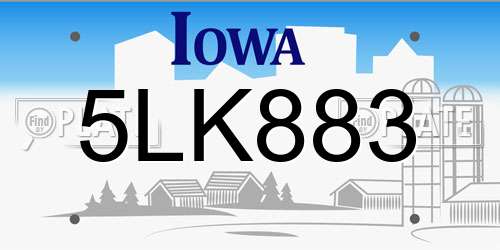 5LK883 Iowa License Plate