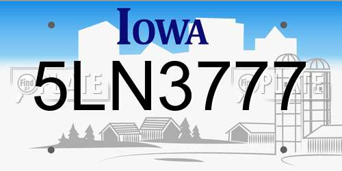 5LN3777 Iowa License Plate