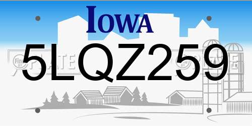 5LQZ259 Iowa License Plate