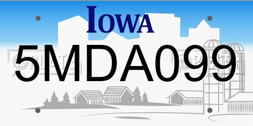 5MDA099 Iowa License Plate