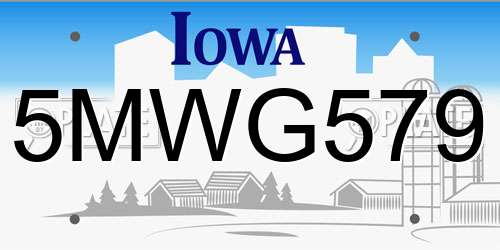 5MWG579 Iowa License Plate