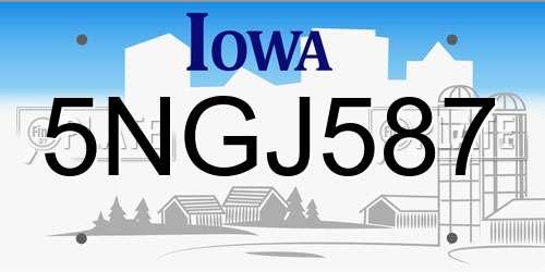 5NGJ587 Iowa License Plate