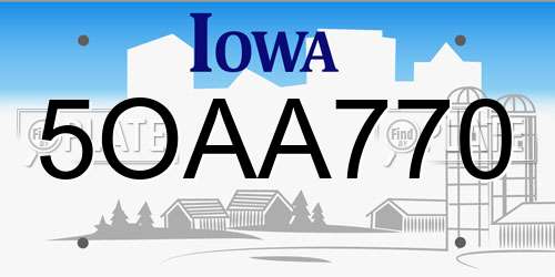 5OAA770 Iowa License Plate