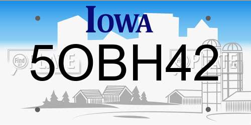 5OBH42 Iowa License Plate