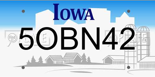 5OBN42 Iowa License Plate