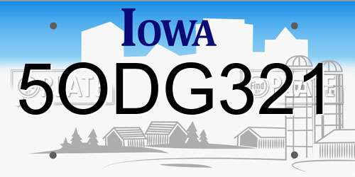 5ODG321 Iowa License Plate