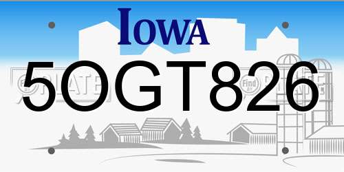 5OGT826 Iowa License Plate