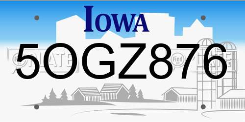5OGZ876 Iowa License Plate